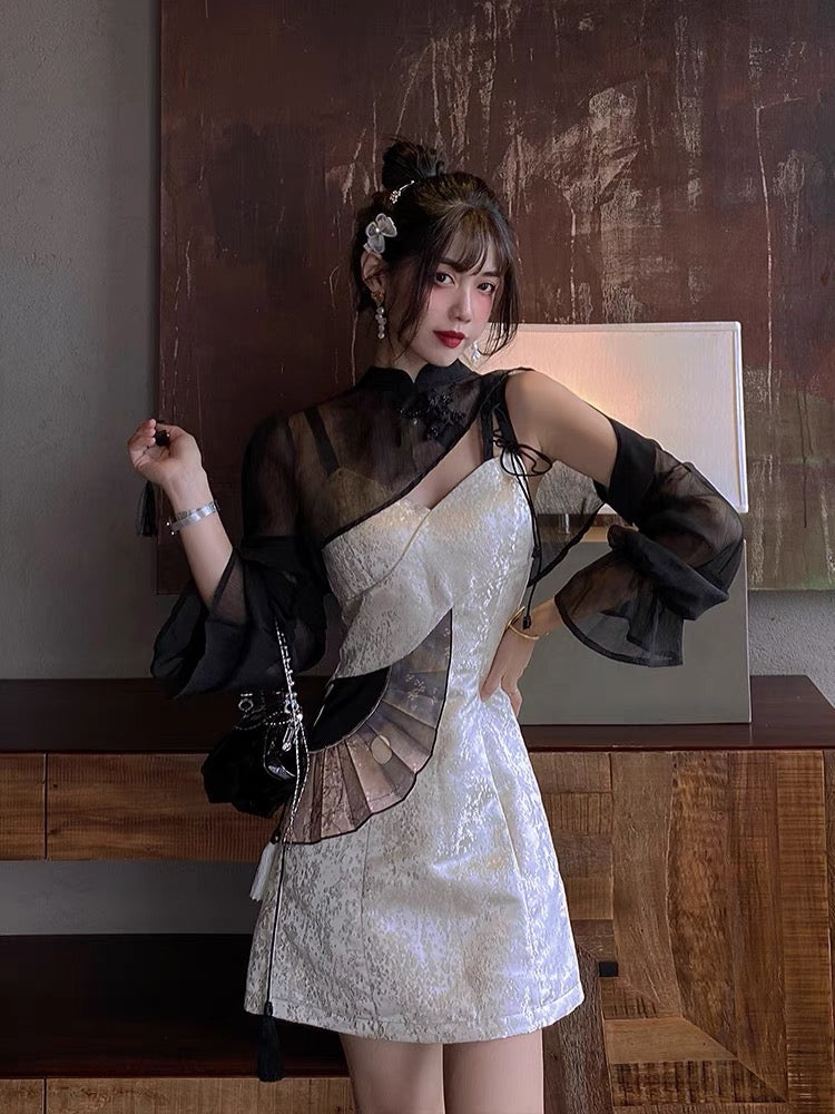 JZ Craftsman "Improved National Style Cheongsam" Dress 2022 Summer New Original Women's Sweet Suspender Skirt 1314
