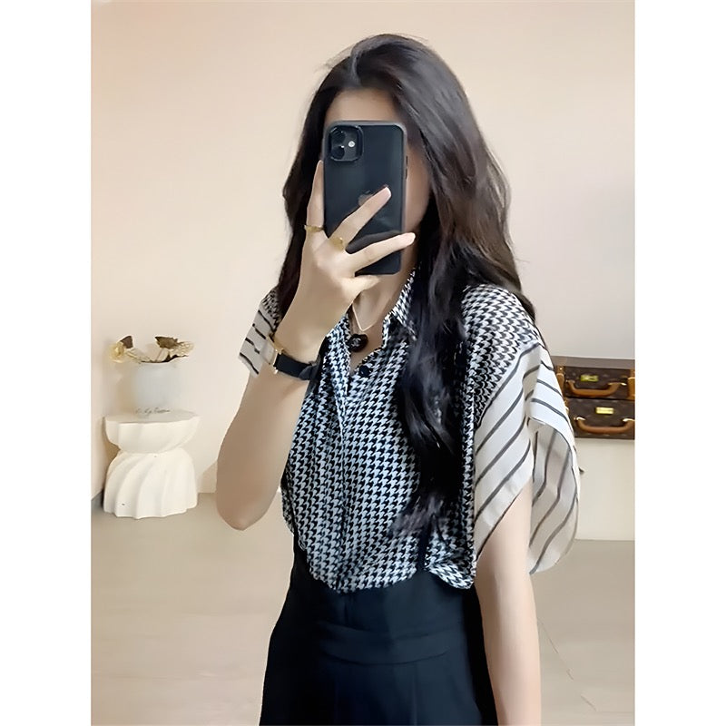 Summer tea wear a complete set of pear-shaped figure fat girls look thin bib pants small two-piece suit female