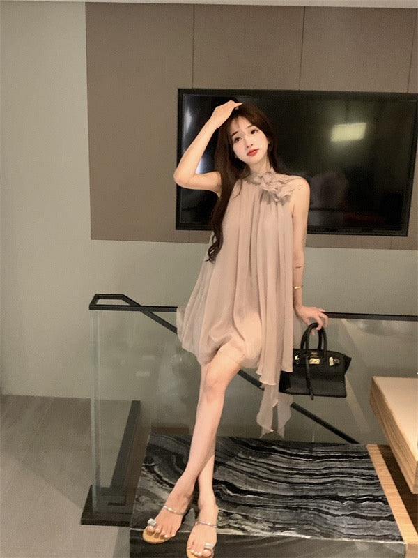 Hot girl mesh shirt dress female spring 2023 new a-line skirt high-quality irregular temperament skirt