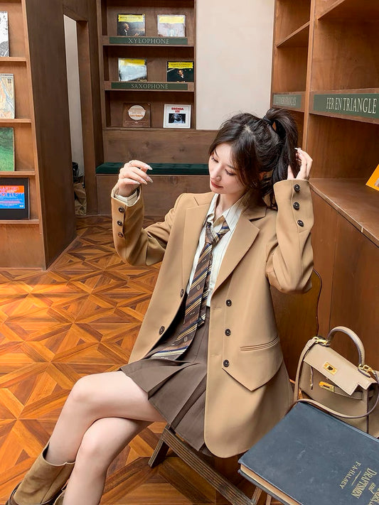 Guoguojia khaki suit jacket female spring and autumn 2022 new Korean version loose retro fashion casual suit 1114