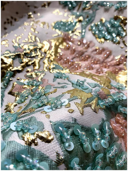 French retro jacquard heavy industry beading small short-sleeved thin temperament high-end dress female 2022 new