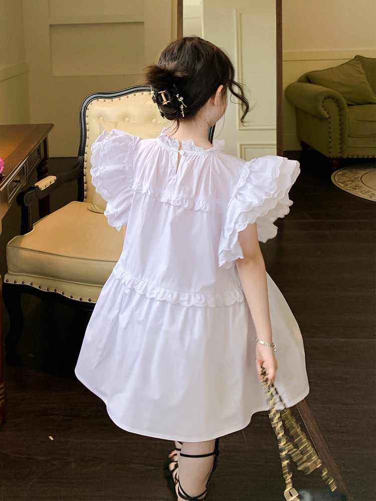 Original Girls White Dress Summer Dress New Small Flying Sleeve Skirt Children's Western Style Embroidered Little Girl Princess Dress