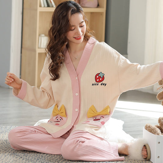 Women's pajamas spring and autumn summer style 2022 new cotton long-sleeved autumn and winter style girl net red style home service suit