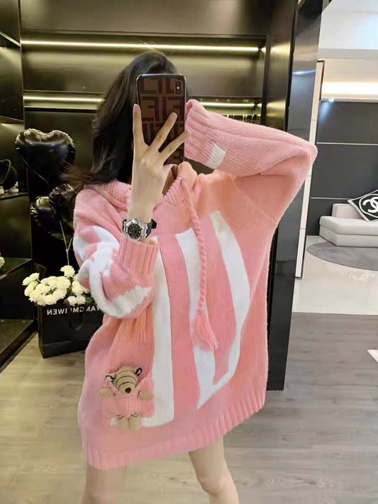 Leathercat soft glutinous wind sweater autumn and winter niche design feeling lazy wind high-end small hooded top