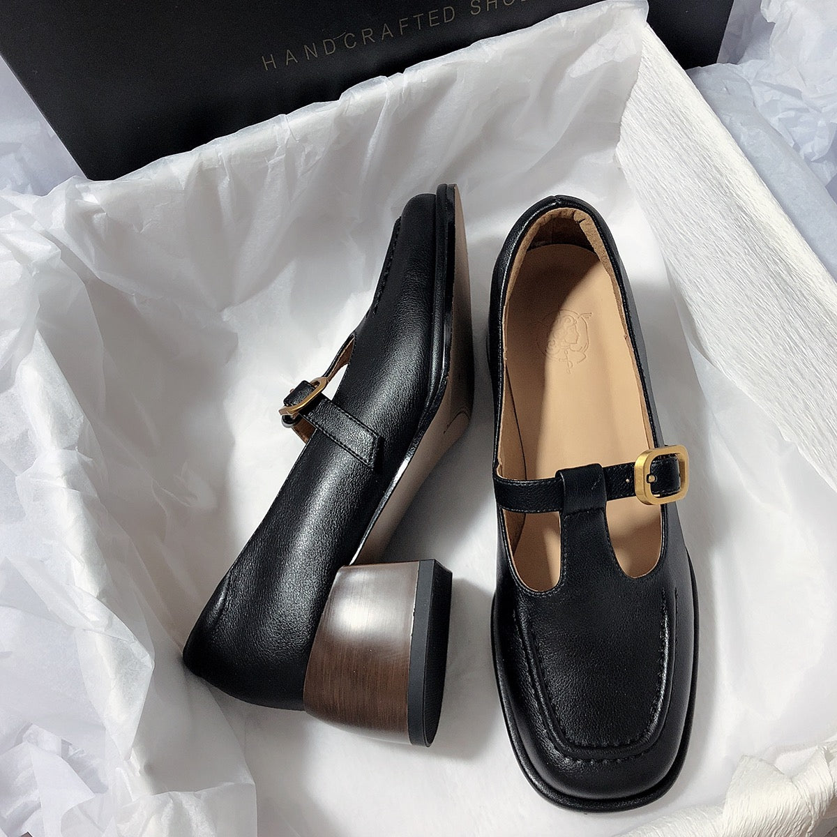 Senyu Haixiang French retro 2023 new leather single shoes literary retro chunky heel loafers square toe single shoes