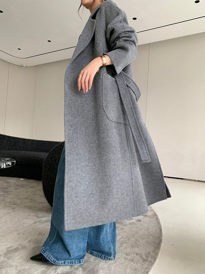Guoge customized gray double-sided woolen coat 2022 winter new high-end temperament goddess fan mid-length wool coat