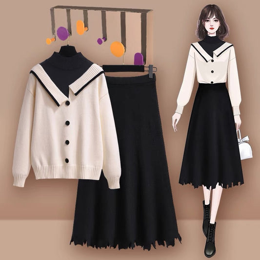 Autumn and winter temperament goddess fan dress women's autumn and winter 2022 new small sweater with skirt two-piece set