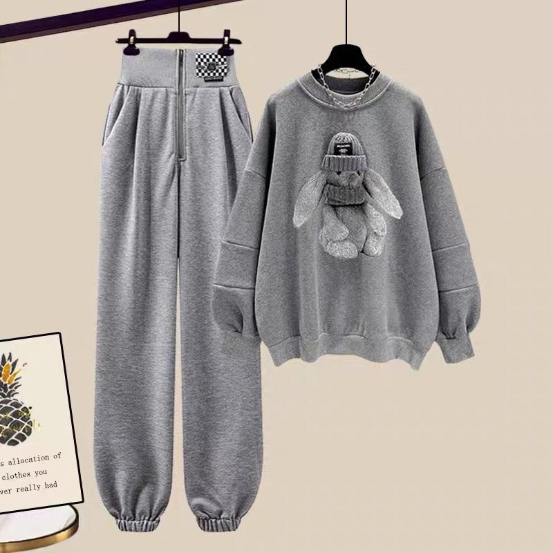 Autumn and winter sports style sweater and pants suit women's 2022 autumn women's new age-reducing small dress two-piece suit