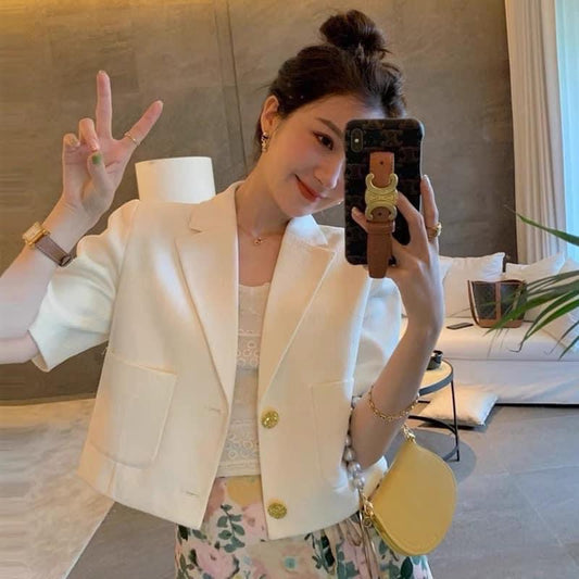 2023 new summer small scented wind suit thin jacket women's short-sleeved small casual suit short top