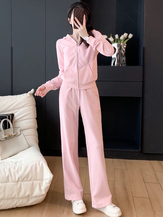 Pink age-reducing sports and leisure suits women's autumn 2022 new trendy fashion foreign style sweater net red two-piece tide