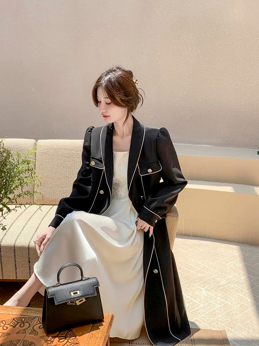 GUOGUOWOMEN Guoguojia double-breasted trench coat women's mid-length autumn waist slim big lapel coat 1118