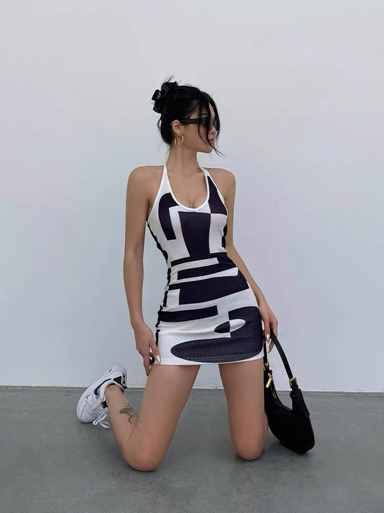 Jingye sexy halter neck suspender dress summer women's high-end temperament waist slim slimming hip skirt
