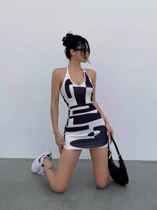 Jingye sexy halter neck suspender dress summer women's high-end temperament waist slim slimming hip skirt