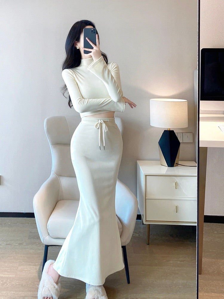 Suit Spring and Autumn Women's 2023 New Temperament Ladies Retro Pure Desire Sexy Babes Mid-length Package Hip Skirt Two-piece Set