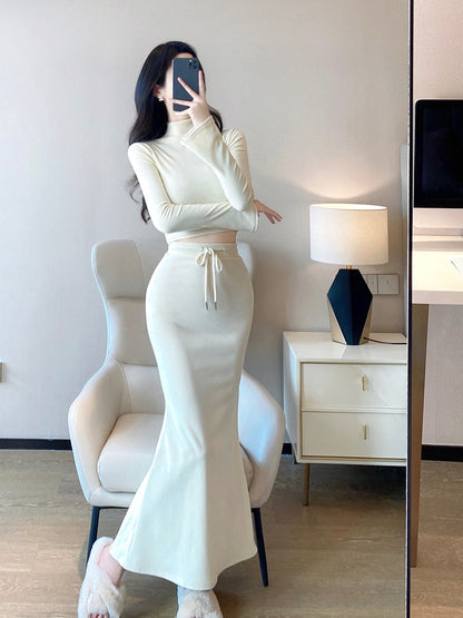 Suit Spring and Autumn Women's 2023 New Temperament Ladies Retro Pure Desire Sexy Babes Mid-length Package Hip Skirt Two-piece Set