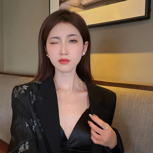 High-quality long Y-shaped tassel flash diamond necklace female niche light luxury double-layer sexy clavicle chain exquisite necklace trend