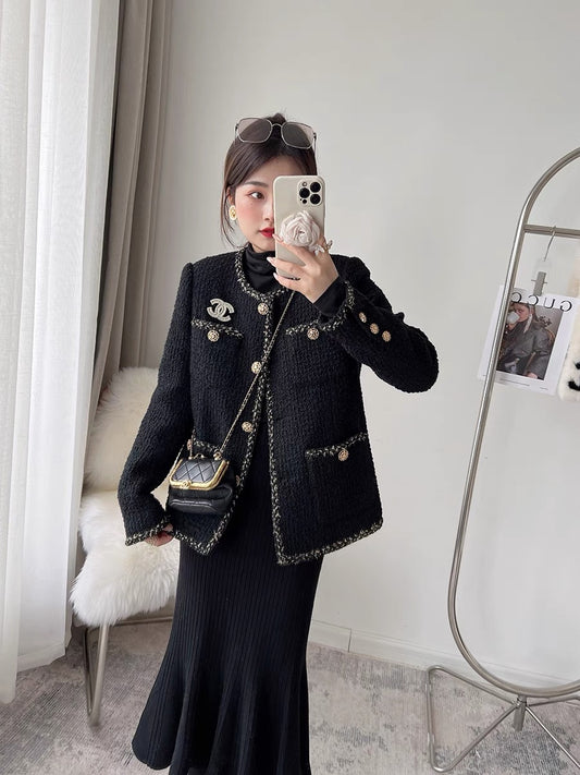 CHICROOM black small fragrance coat women's winter new ladies small thick tweed short top