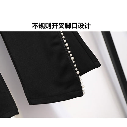 High-waist elastic black bootcut trousers women's cropped trousers fall 2022 irregular slit slim-fit casual trousers