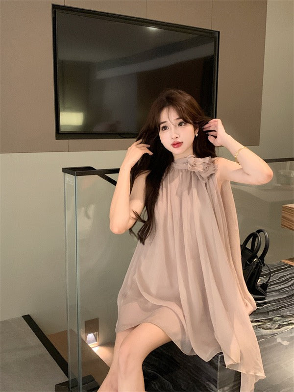 Hot girl mesh shirt dress female spring 2023 new a-line skirt high-quality irregular temperament skirt