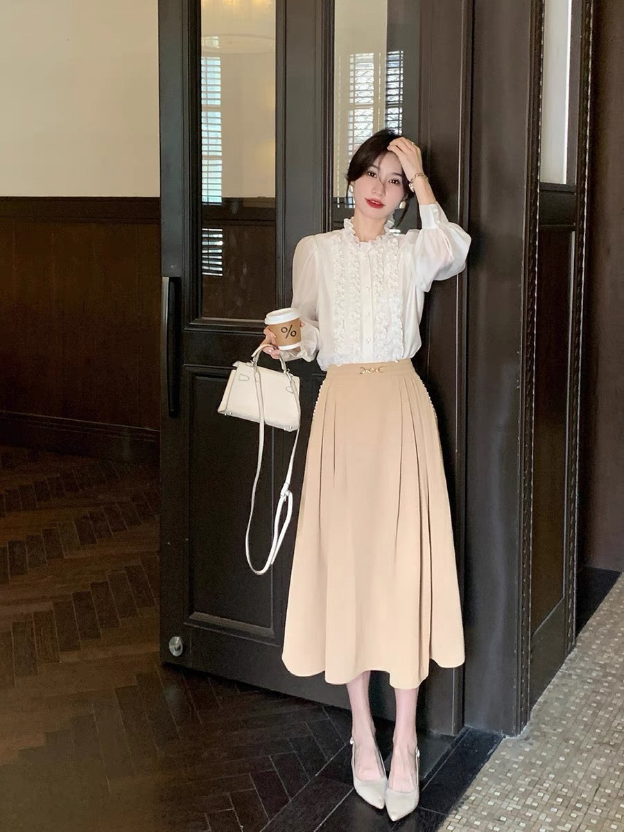 Guoguojia High-waisted skirt women's summer 2022 new casual slimming mid-length temperament all-match a-line skirt 1195