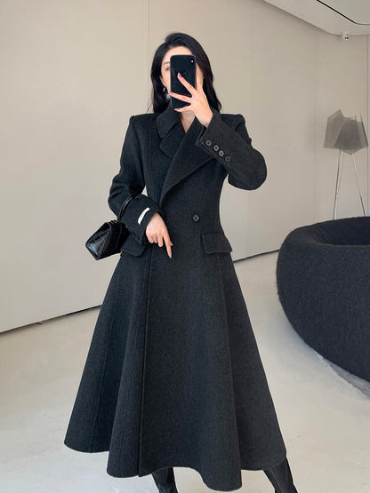 FT GUOGE double-sided woolen coat women's 2022 autumn and winter new style waist slimming Hepburn style wool coat