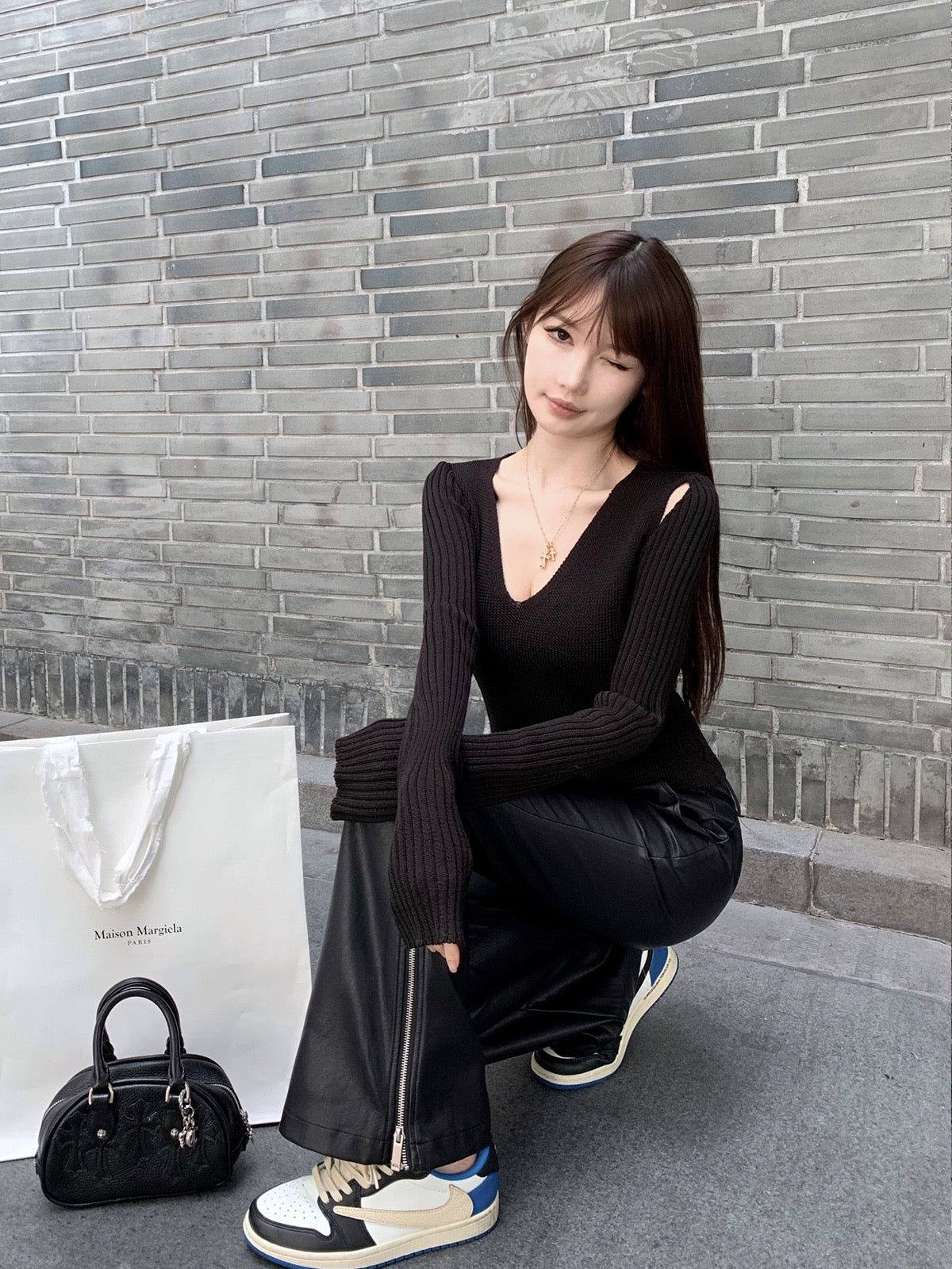 CHICYOU Black Zipper Leather Pants Skinny Skinny Leather Trousers Straight Micro Flared Casual All-Match Slim Pants