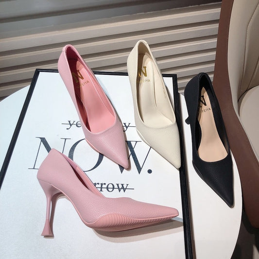 Sexy stiletto shoes women's 2022 autumn new French elegant banquet pointed high-heeled shoes soft leather professional shoes