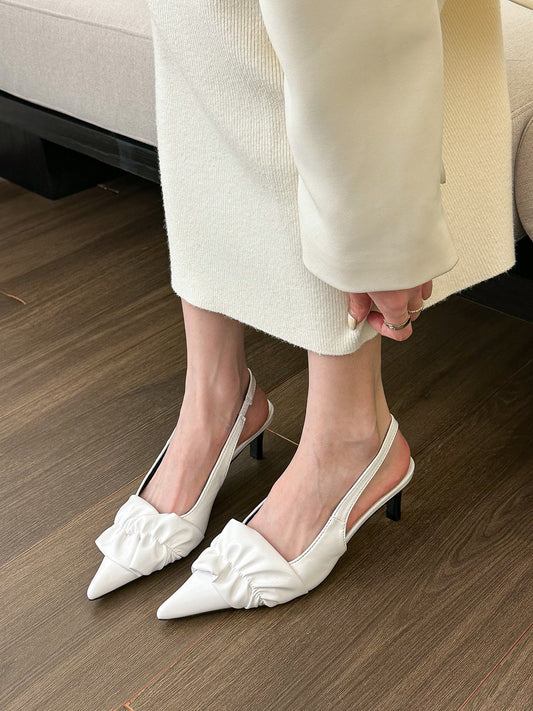 elingstudio European and American white pointed-toe stiletto high-heeled shoes women's spring and summer 2023 new Baotou back empty sandals