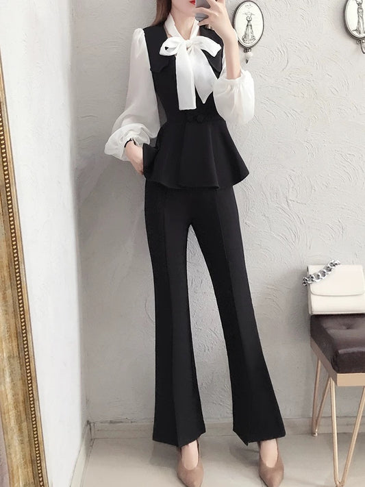 Early autumn outfit with a complete set of women's wide-leg pants suit professional fashion temperament slim vest shirt three-piece suit 1997