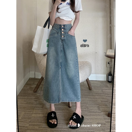 Denim skirt women's summer 2023 new design sense niche high waist skirt small a word mid-length skirt