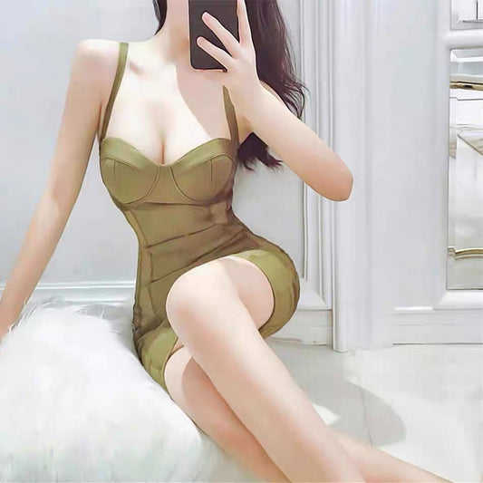 Green Sling Perspective Sexy Bandage Dress