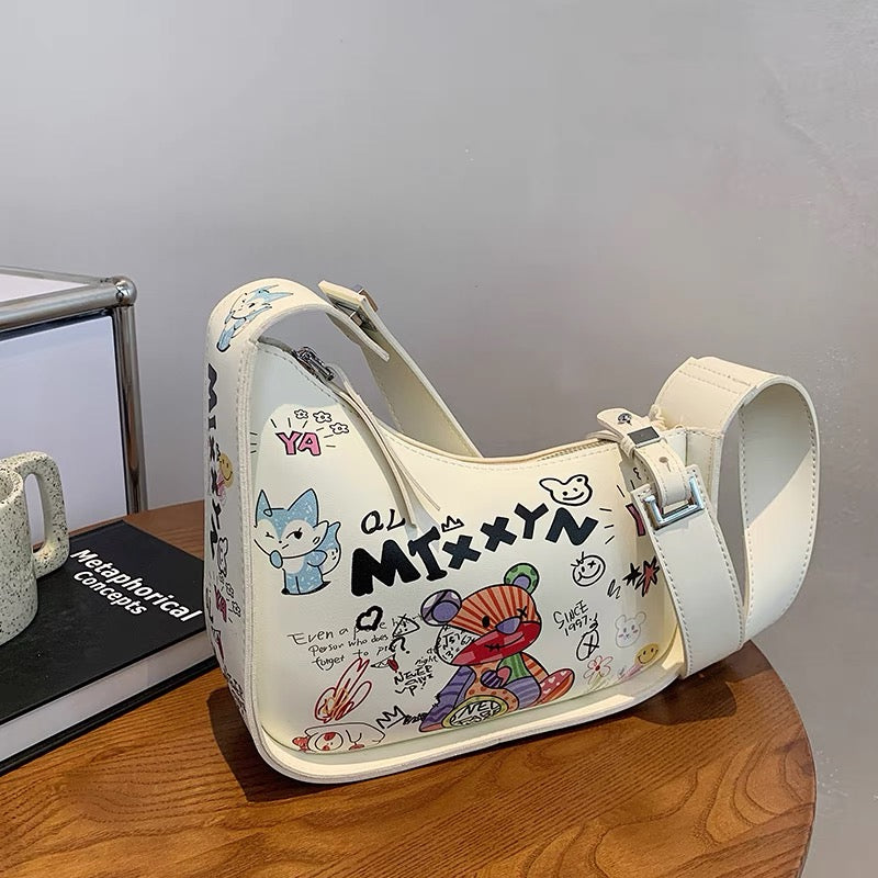 Niche design graffiti bag women's 2022 new summer all-match ins shoulder messenger bag high-end underarm bag