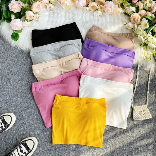 Girls' beautiful back wrapped chest strapless strapless chest pad women's inner bottoming clothes and outerwear with navel exposed short tops for summer