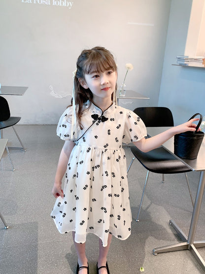 Girls dress 2023 new summer children's Korean jacquard cheongsam skirt baby summer fashionable foreign style dress