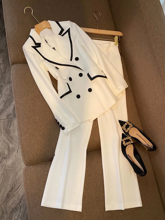 European goods autumn thin white suit suit women's wide-leg pants two-piece fashion temperament high-end sense C5812