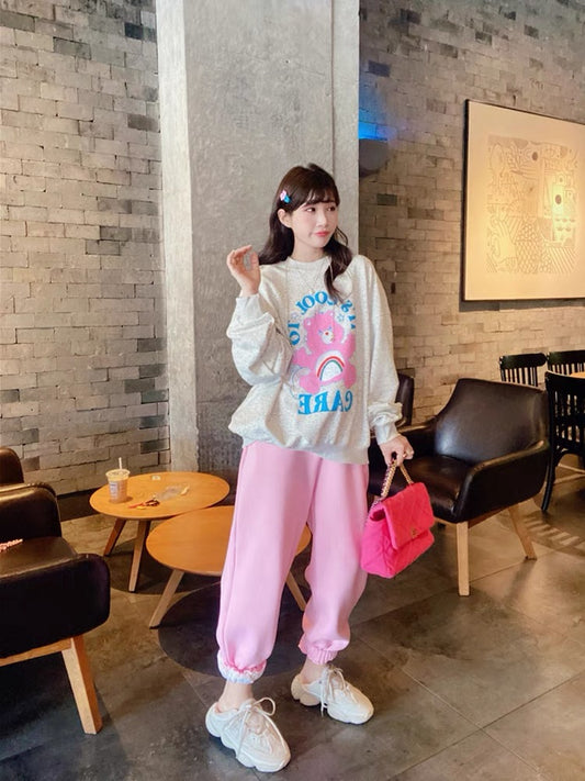 JENNIFER JXLIU Korean autumn and winter ~ super cute and cute gray rainbow bear print loose all-match sweater