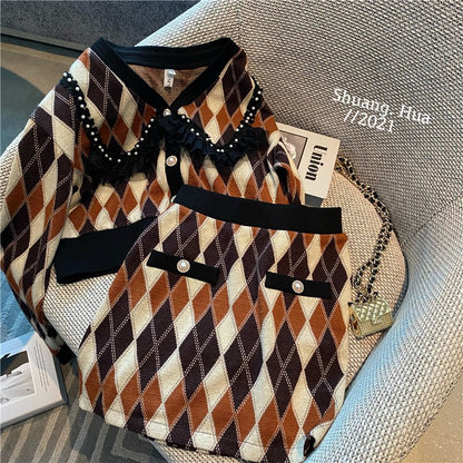 Design sense niche small fragrant style knitted suit women's spring 2023 new retro foreign style skirt two-piece suit