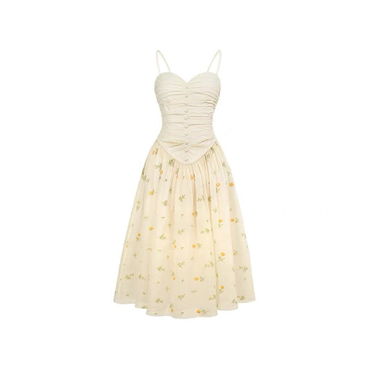 Xiaoli daisy girl suspenders floral one-piece dress 2022 summer French high-end temperament fluffy princess skirt