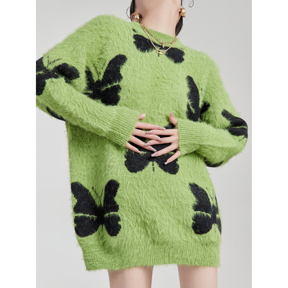 LLL LAB/high-end fried street jacket lazy wind round neck early autumn gentle Korean knitted sweater women autumn and winter
