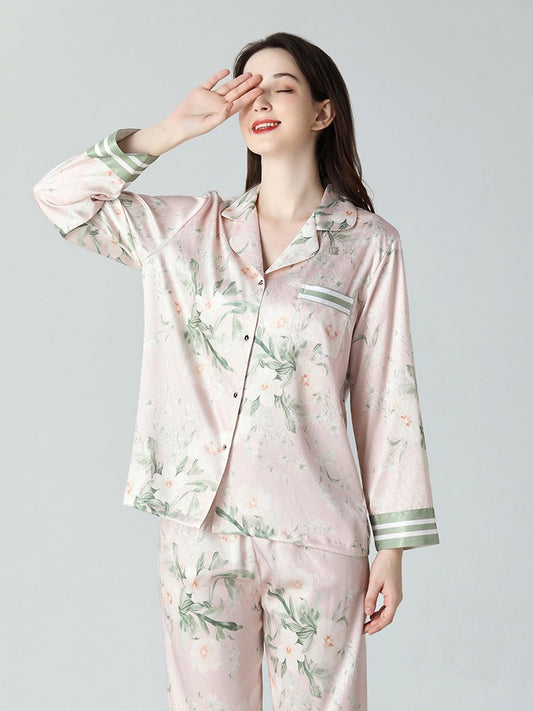 IIZZINI 2023 women's home clothes spring and autumn long-sleeved ice silk national style jasmine luxury trousers pajamas set