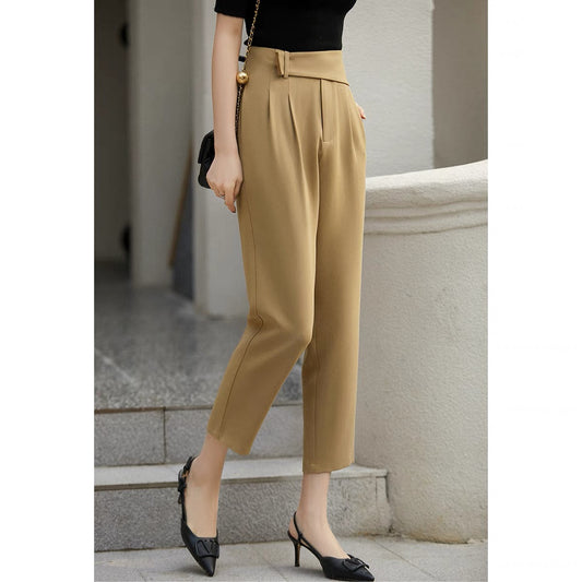 の[KZU481635AG] Xiaohan Pavilion creates a good leg shape, casual shape, high waist, drapey acetate cigarette pants