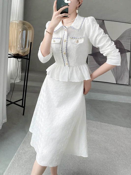 Complete set with capable temperament women's clothing early autumn new high-end celebrity Xiaoxiangfeng professional white skirt two-piece suit 1998