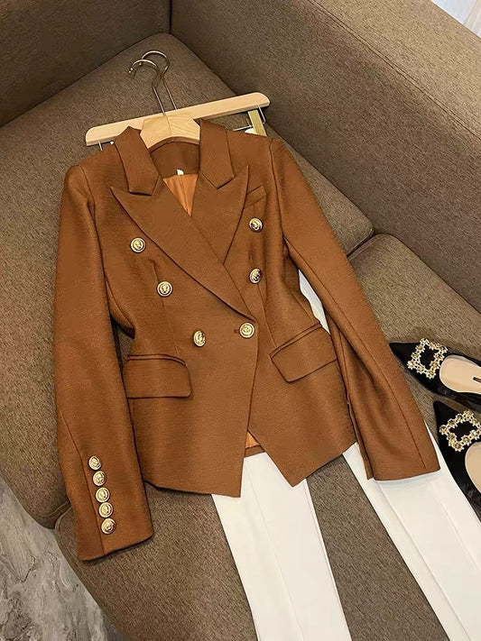 Korean version of temperament high-end retro brown coat suit female high-end small custom suit 6561