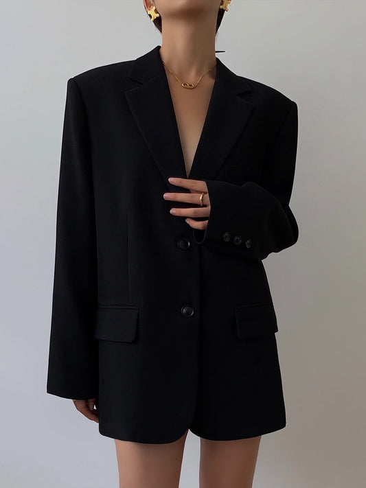 HUYIFAN black suit jacket female 2023 spring new Korean version loose retro casual thin small suit