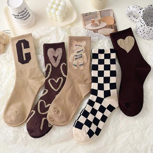 Socks female stockings Korean version all-match autumn and winter cute Japanese mid-tube socks pure cotton breathable net red bear ins tide