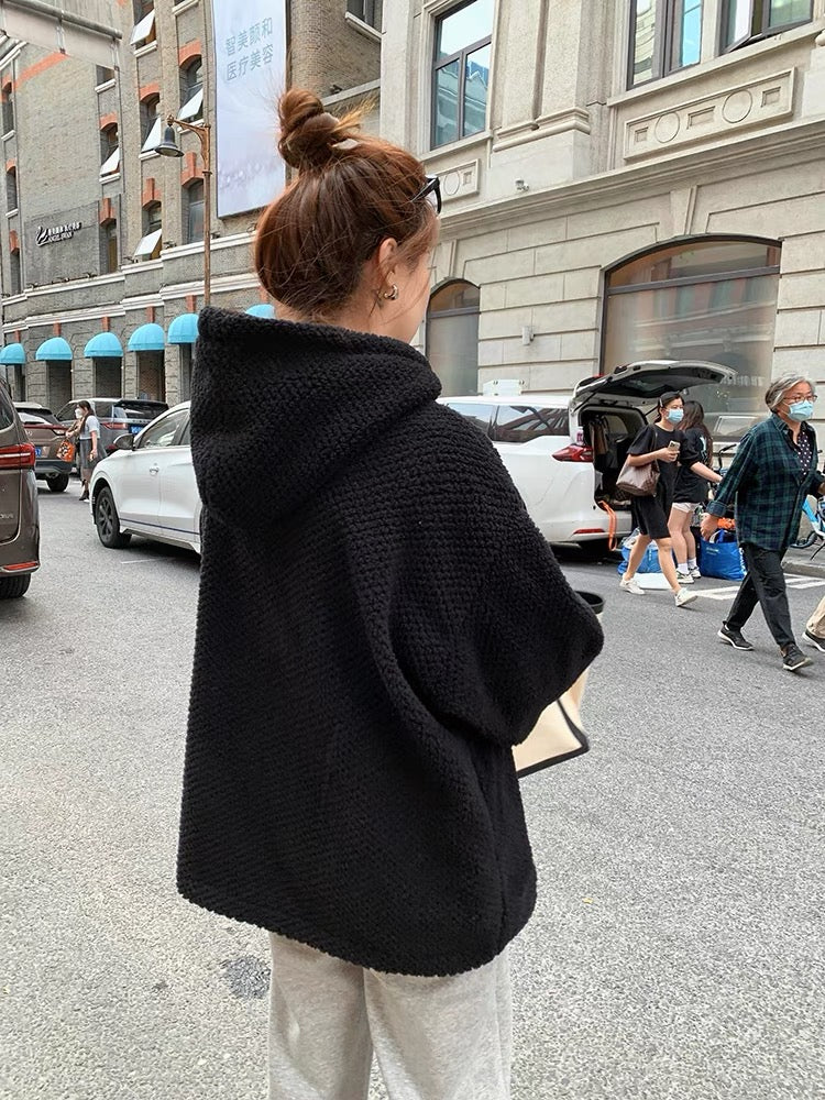 Big C comes also polar fleece letter sweater women's autumn and winter new Korean version oversize all-match trend hooded top
