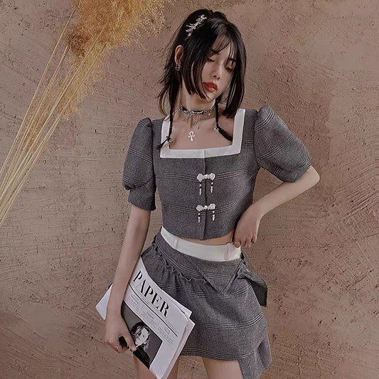 JZ Craftsman "Su Nian Jin Grey" Small Fragrance Suit 2022 Summer New Lady Temperament Women's Two-piece Suit 1306