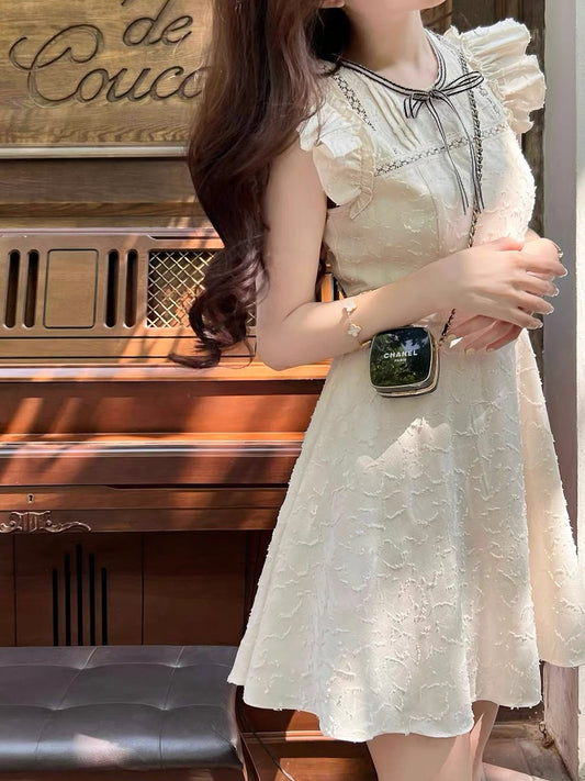Q Girl's Utopia Girl/Xiaoxiangfeng Feifei Sleeves Umbrella Dress 2022 New French Retro Tea Break