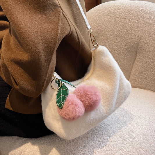 High-end niche cute girls furry messenger bag women 2022 new trendy all-match plush hot style small bag