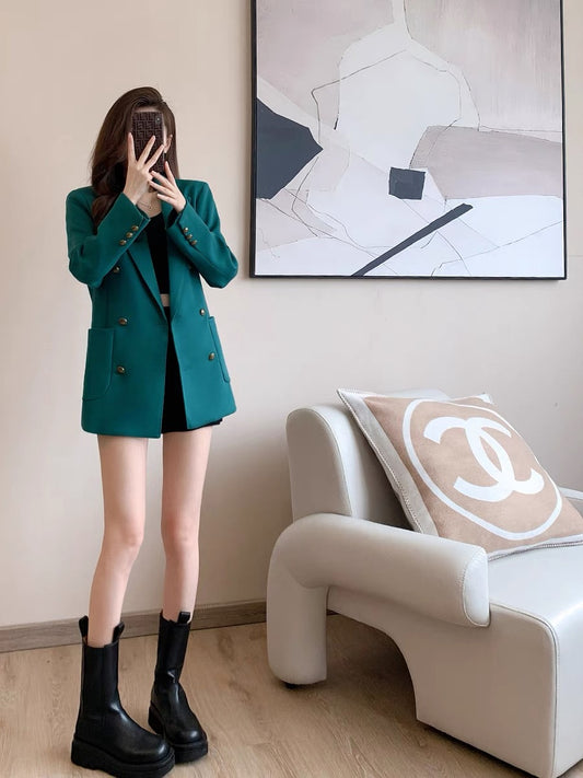 Korean version of the temperament casual suit top women's 2022 early autumn new high-end fashion foreign style green small suit jacket